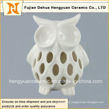 Lovely Hollow out Ceramic Owl Candle Holder, Owl White Glazed